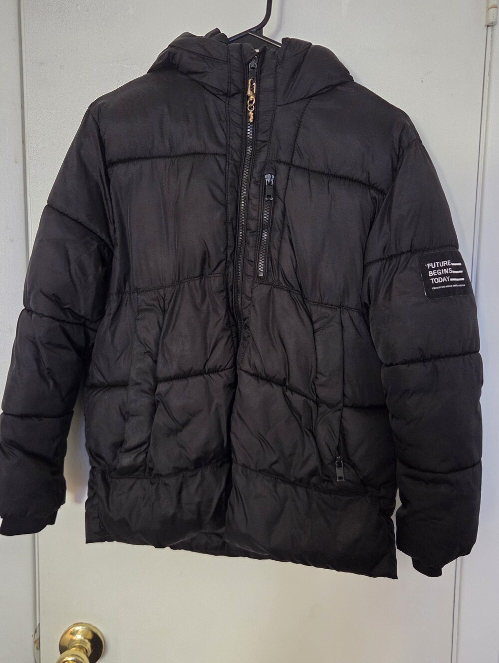 Zara Kids Black Hooded Puffer Coat – Size 10 / 140